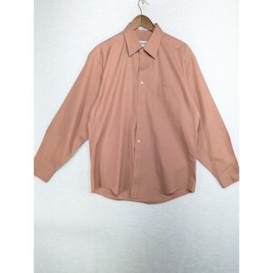 Joseph & Feiss Mens Shirt Salmon Tan Long Sleeve Button Up Pocket 80s 2 Ply L 16